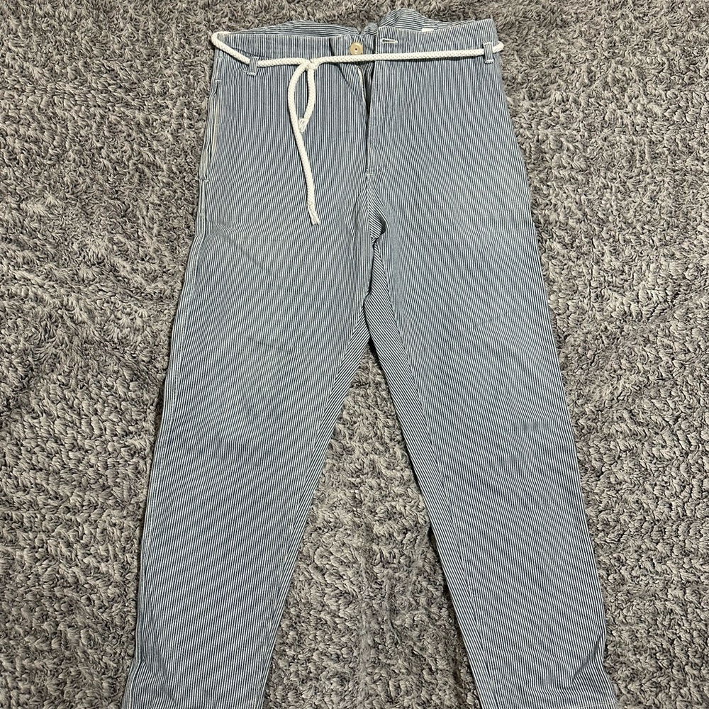 Striped Blue/White Cotton Pants with White Rope Belt
